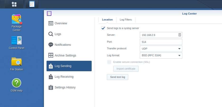 Syslog configuration on Synology